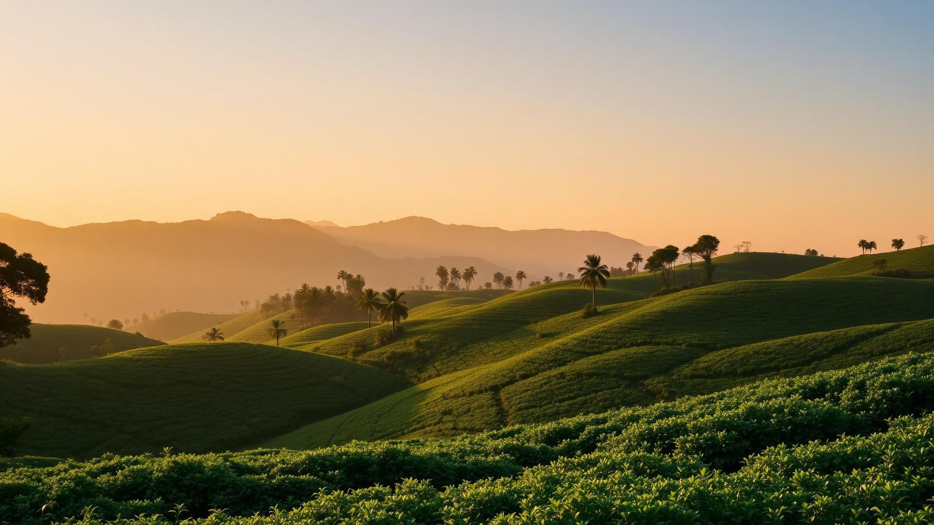 Sri Lankan tea plantations at golden hour